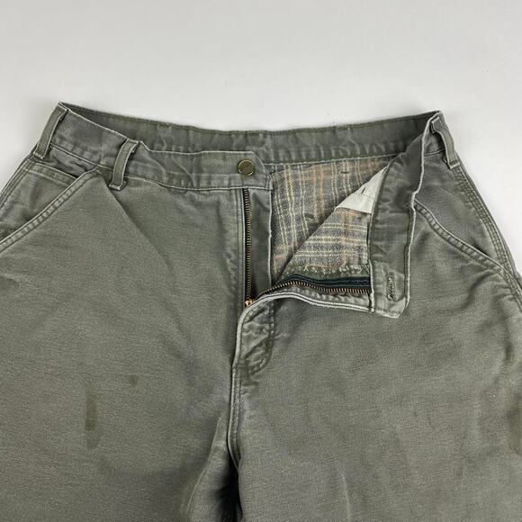 Vintage Carhartt Moss Green Fleece Lined Carhartt Carpenter Pants Size 36x24 - Picture 4 of 6